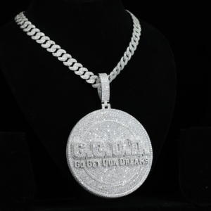 S925 Moissanite Gold Plated Shiny Bling Round Disc Customizable Lettering Silver Tone Twist <b>Rope</b> <b>Chain</b> Pendant Necklace for Men - Product Image 4