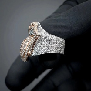 Jewelux Luxury Silver <b>Cocktail</b> <b>Ring</b> Rose Cut Moissanite Channel Setting Geometric Unisex Party Wear Rose <b>Gold</b> Rhodium Plated IGI - Product Image 1