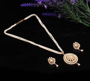 Wholesale Price Gold <b>Ruby</b> Pearl Long <b>Necklace</b> Set Kundan Pearl Pendant Jewelry Multi Strand Beaded Indian Ethnic Bridal Jewelry - Product Image 1
