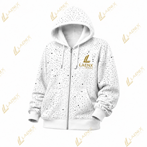 เสื้อฮู้ดซิป OEM สำหรับผู้ชาย พิมพ์ลายตามสั่ง ผ้าโพลีเอสเตอร์พรีเมียม เสื้อฮู้ดซิปเต็มตัว ประดับคริสตัลทั้งตัว สไตล์ลำลองแนวสตรีทแวร์ - Product Image 2