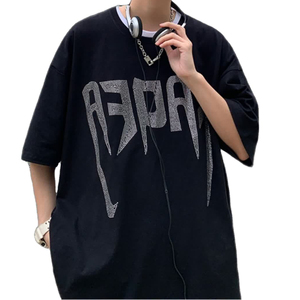 New Fashion Hot <b>Drill</b> Rhinestone Oversized T-Shirt Custom Your Design logo Shine Glitter Rhinestone Luxury Men's T-shirts - Product Image 1