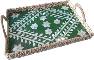 Plateau de service haut de gamme en nacre et rotin - Design moderne éco-responsable fait main pour cadeaux de mariage et de Ramadan - Product Image 2