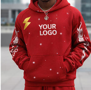 Ensemble de survêtement décontracté en molleton rouge flamme personnalisé pour homme, deux pièces, style streetwear, avec logo de marque privée, idéal pour l'hiver - Product Image 5