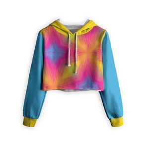Sudadera Corta con Estampado de Fuego Colorido para Mujer, Sudadera con Capucha, Sublimación por Transferencia, 100% Poliéster, Tejido de Punto, Ropa Urbana de Primavera - Product Image 4