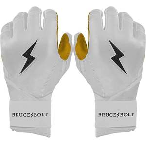 Bruce <b>Bolt</b> White Batting Gloves With Lightning Logo <b>Hook</b> And Loop Closure Unisex Adult Training Glove - Product Image 1