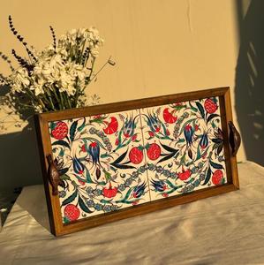 Plateau de service décoratif en bois émaillé pour la maison, la cuisine, l'heure du thé, les collations, les repas, l'hôtel, le restaurant, avec une finition luxueuse et brillante. - Product Image 4