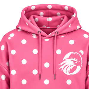 Custom Pink <b>White</b> Polka Dot <b>Women</b> Pullover <b>Hoodie</b> Casual Fleece Hooded Sweatshirt Drawstring Long Sleeve Front Kangaroo Pocket - Product Image 3