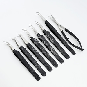 Pince à épiler noire isolante pour cils, en acier inoxydable, courbée, avec pointe en fibre pour extensions de cils, 35, 45, 90 degrés, accessoires pour cils - Product Image 2