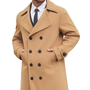 Abrigo de lana beige para hombre, de doble botonadura, con cuello de solapa largo, abrigo cálido de invierno - Product Image 1