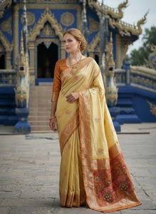 ชุดเสื้อส่าหรีผ้าไหมพรีเมียมพร้อมสวมใส่ ชุดเสื้อผ้าอินเดียปากีสถานแบบดั้งเดิม ความยาวคลุมเท้า ไม่ยับ แห้งเร็ว เหมาะสำหรับงานปาร์ตี้ - Product Image 4