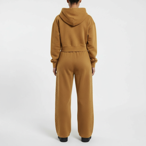 ชุดเซ็ตเสื้อสเวตเชิ้ตและกางเกงสเวตแพนท์ผ้าฝ้ายสีพื้นสไตล์สตรีทแวร์แบบใหม่สำหรับผู้หญิง - Product Image 2