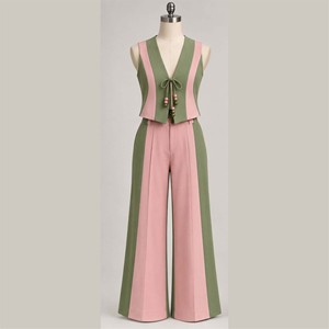 Women New Green Linen Cotton Sleeveless V-Neck <b>Jumpsuit</b> <b>Wide</b> <b>Leg</b> Pants Set Minimalist Summer Breathable Full Length Solid Color - Product Image 5