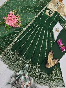 Ensemble de robe Anarkali en georgette brodée, tenue ethnique indienne pour les fêtes, 3 pièces, salwar kameez avec dupatta - Product Image 4
