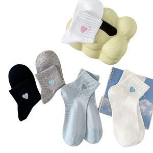 Spring and Summer Fresh College-Style <b>Women's</b> <b>Socks</b> Cotton <b>Socks</b> with Embroidered Hearts Mesh <b>Socks</b> Fashionable Sports - Product Image 1