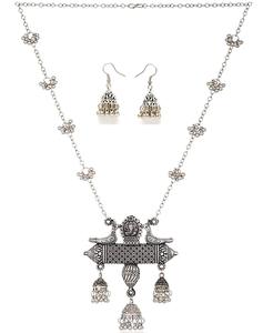 Arya Digital Silver Tone Bird Pendant <b>Necklace</b> Earring <b>Set</b> Antique Floral Charming <b>Indian</b> Traditional Oxidized Silver Jewelry - Product Image 1