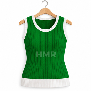 HMR Sorority Sisterhood Orange Green Contrast Knitted <b>Sleeveless</b> Tank Top O-Neck Casual Wear <b>Cardigan</b> - Product Image 5