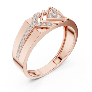 Bague de luxe en or rose plaqué or 14 carats avec motif chevron et moissanite |   Bague géométrique moderne pour homme - Product Image 2