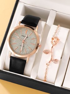 NW1334 Minimalist Pretty Women Leather Quartz <b>Watch</b> & 1pc Bracelet - Product Image 3