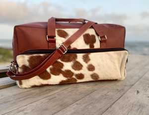 กระเป๋าเดินทางหนังแท้ลายขนสัตว์ กระเป๋าหนังวัวแบบถือสะพายสำหรับเดินทางช่วงสุดสัปดาห์ กระเป๋าเดินทางขึ้นเครื่องบิน OEM ส่งออกจำนวนมาก รุ่น LHTB-0107 - Product Image 5