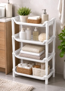 Small Space PP <b>Plastic</b> Four-Tier Rack Storage <b>Shelf</b> Organizer Compact Lightweight - Product Image 3