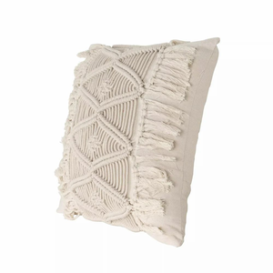 Boho Cushion <b>Cover</b> Cotton Macrame Handmade <b>Throw</b> <b>Cover</b> for Couch Bed Hotel Décor 16 x 16 inch Pillow <b>Cover</b> - Product Image 2