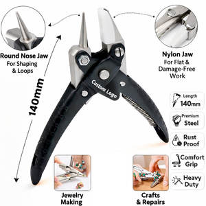 Alicates paralelos de 140 mm con mordazas planas de nailon redondas, hechos de acero inoxidable de alta calidad para herramientas de precisión en la fabricación de joyería. - Product Image 3