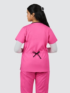 Ensemble de blouses médicales roses pour femmes, col en V, avec poches, uniformes d'hôpital, tissu tissé en coton et polyester - Product Image 5