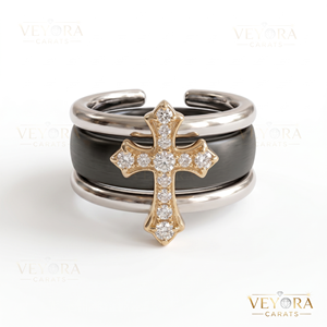 Bague en Moissanite Scintillante en Forme de Croix 0ura, Fabriquée en Argent Sterling 925 avec Finition Bicolore pour un Style de Bijoux Élégant - Product Image 3