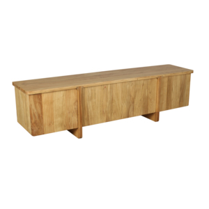 Meuble TV en bois d'acacia massif, console multimédia, unité de rangement, meuble de divertissement à quatre portes, finition naturelle, meubles de salon - Product Image 3