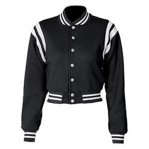 เสื้อแจ็คเก็ตวาร์ซิตี้แบบครอปสำหรับผู้หญิง ปักโลโก้ คุณภาพสูง ทำจากผ้าขนสัตว์ - Product Image 1