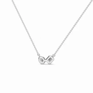 Duo Round <b>Emerald</b> & Pear Cut Lab Grown Diamond <b>Pendant</b> Necklace in 18K White Gold IGI Certified VVS Clarity Engagement Wedding - Product Image 3