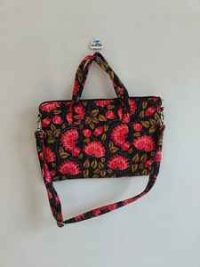 Sac pour ordinateur portable unisexe léger en tissu de coton imprimé floral de luxe fait à la main avec fermeture à glissière et poignée souple pour les voyages - Product Image 5