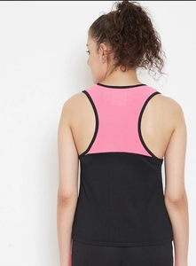 Ensemble débardeur et legging color block pour femme, noir et rose, sportif, tricoté, séchage rapide, col rond, sans manches - Product Image 4