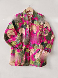 Handmade Pink Cotton Quilted Embroidery Eco-Friendly Women Lightweight Breathable Bohemian Kantha Style Long Sleeve <b>Blazer</b> - Product Image 6