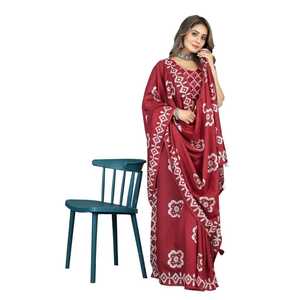 DISEÑADOR ALGODÓN SUAVE BATIK ESTAMPADO SAREE CON BLUSA SIN COSTURA GRANATE - Product Image 1