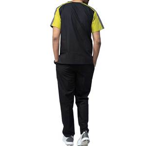 Ensemble de blouses médicales noires et jaunes pour hommes, en polyester tissé, uniforme d'hôpital avec pantalon inclus - Product Image 3