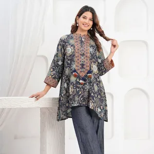 Womens Floral Print Indian Pakistani Top Loose Fit Long Sleeve V Neck Blouse <b>Boho</b> Ethnic <b>Shirt</b> Autumn Casual Fashion - Product Image 2