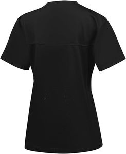 T-shirt de sport athlétique pour femme en polyester léger, col en V noir, manches courtes, brodé, antibactérien, maille, football - Product Image 2