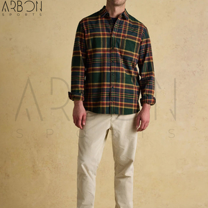 Nouvelle Arrivée Tendance : Chemise Décontractée à Carreaux pour Homme, Manches Longues, Vert Foncé et Moutarde, Confortable et Personnalisable - Product Image 2