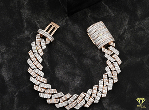 Pulsera de Lujo con Doble Hilera de Moissanita en Forma de Espina de Pescado, con Piedras Baguette de Color D VVS, en Oro Rosa y Oro Blanco, con Aspecto de Diamante - Product Image 4