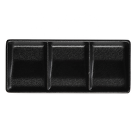 Assiette à sauce divisée en trois compartiments, en mélamine, durable, élégante, noire, pour restaurant de sushi et de barbecue, usage commercial