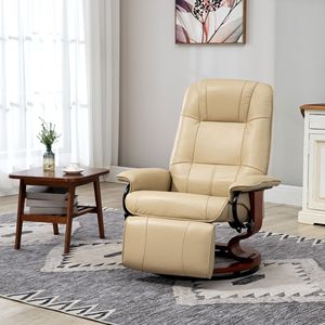Poltrona Reclinabile Manuale in Pelle Bianco Crema, Girevole e Regolabile, con Poggiapiedi, Base in Legno Rivestita, Braccioli in Spugna, Set per Soggiorno - Product Image 2