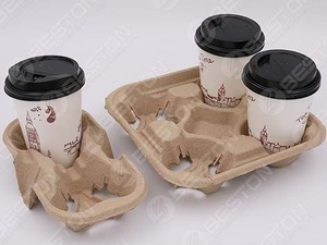 Heavy Duty Molded Fiber Drink Carrier 4 <b>Cup</b> Tray for Hot and Cold Beverage Takeaway <b>Cup</b> Holder for Food Service Industry Use - Product Image 2