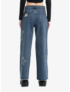 Wholesale <b>Women's</b> Embroidered Denim Flare <b>Jeans</b> High Waist Button Fly Loose <b>Baggy</b> Winter Pants - Product Image 5