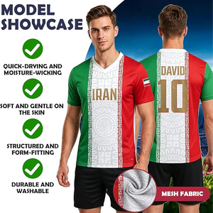 Maillot de football à col en V de l'équipe nationale d'Iran pour homme, personnalisable avec nom et numéro, en polyester sublimé, toutes saisons, coupe adulte - Product Image 3