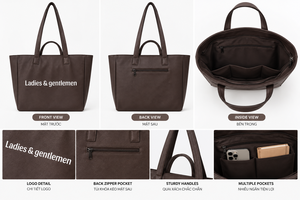 กระเป๋าโท้ทสีน้ำตาล PU ลายตัวอักษร ความจุเยอะ ใช้ได้ทั้งไปทะเล ไปงานปาร์ตี้ สะพายไหล่หรือถือก็ได้ มีพื้นผิวสัมผัสพิเศษ เหมาะสำหรับใช้ในชีวิตประจำวัน มีซิปปิด - Product Image 3