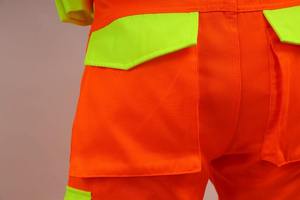 Pantalon de travail orange haute visibilité pour homme, bandes réfléchissantes, genoux renforcés, polyester CE - Product Image 6