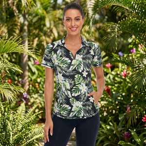 Camiseta Polo de Mujer con Estampado Floral Tropical, Manga Corta, Tejida, de Secado Rápido, Informal - Product Image 6