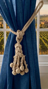 Bohemian Cotton Rope <b>Tiebacks</b> with Pom Poms and Shells Curtain Accessories - Product Image 2