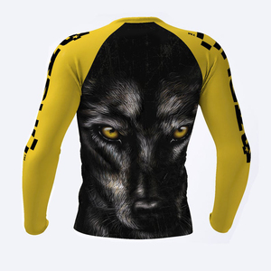 Maillot de compression à manches longues pour homme, motif tête de loup jaune et noir, respirant et anti-transpiration, idéal pour le MMA, le BJJ et le Jiu Jitsu - Product Image 4